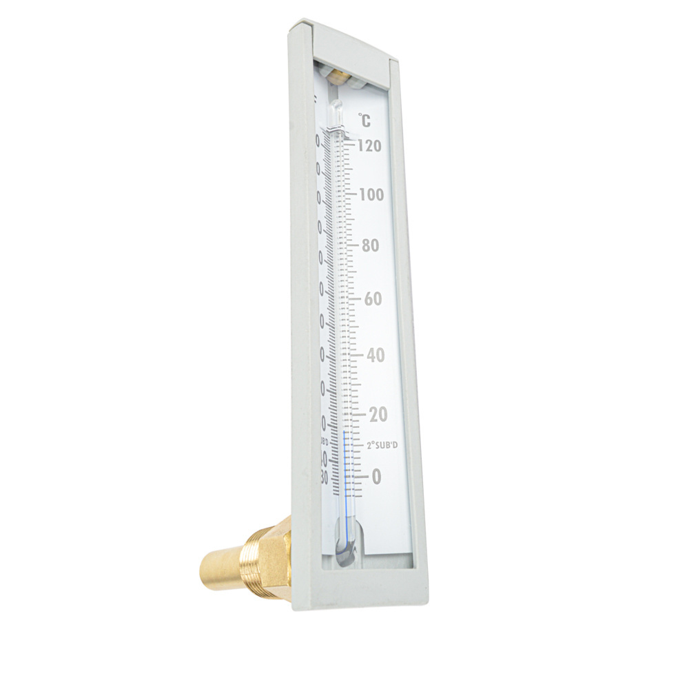 Glass Tube Brass Right Angle Stem Temperature Measuring Plastic Case Industrial Thermometer