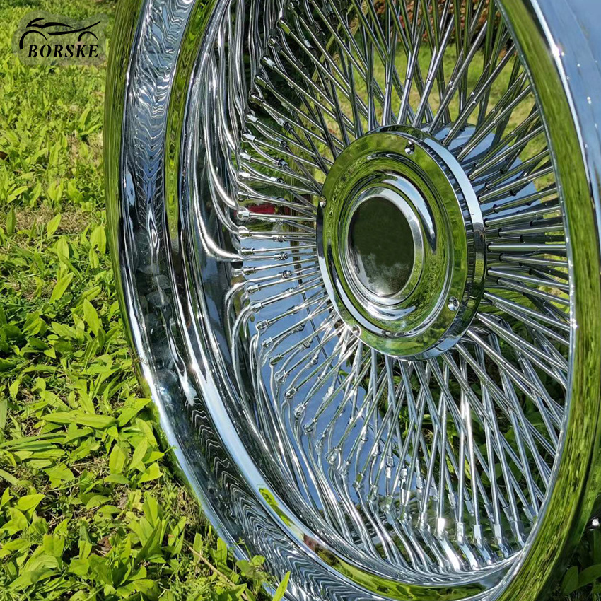 factory wholesale Retro Car Spoke Wheel 20 22 24 26 inch chrome color 6061 aluminum forged car wheel rims with steel spokes