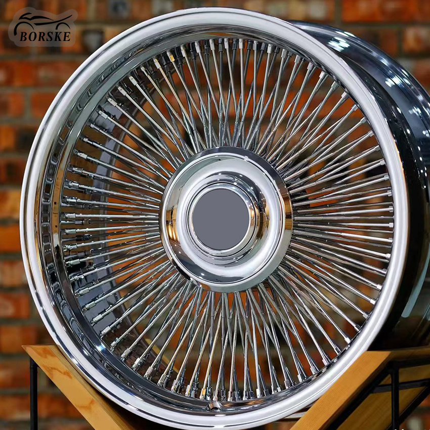 factory wholesale Retro Car Spoke Wheel 20 22 24 26 inch chrome color 6061 aluminum forged car wheel rims with steel spokes