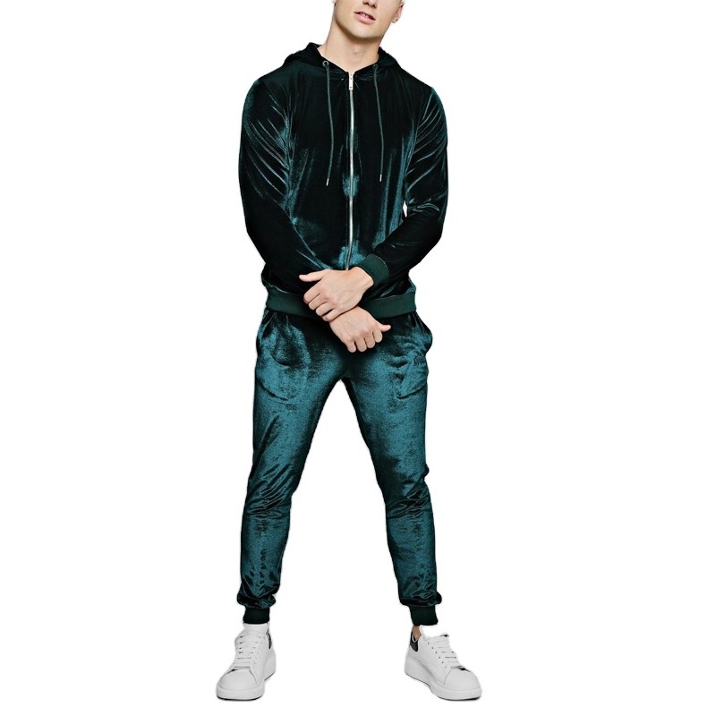 Popular Custom Velour Tracksuits Blank Slim Fit Velvet Set Plain Soft Zip Velvet Tracksuits For Men With Hoodies