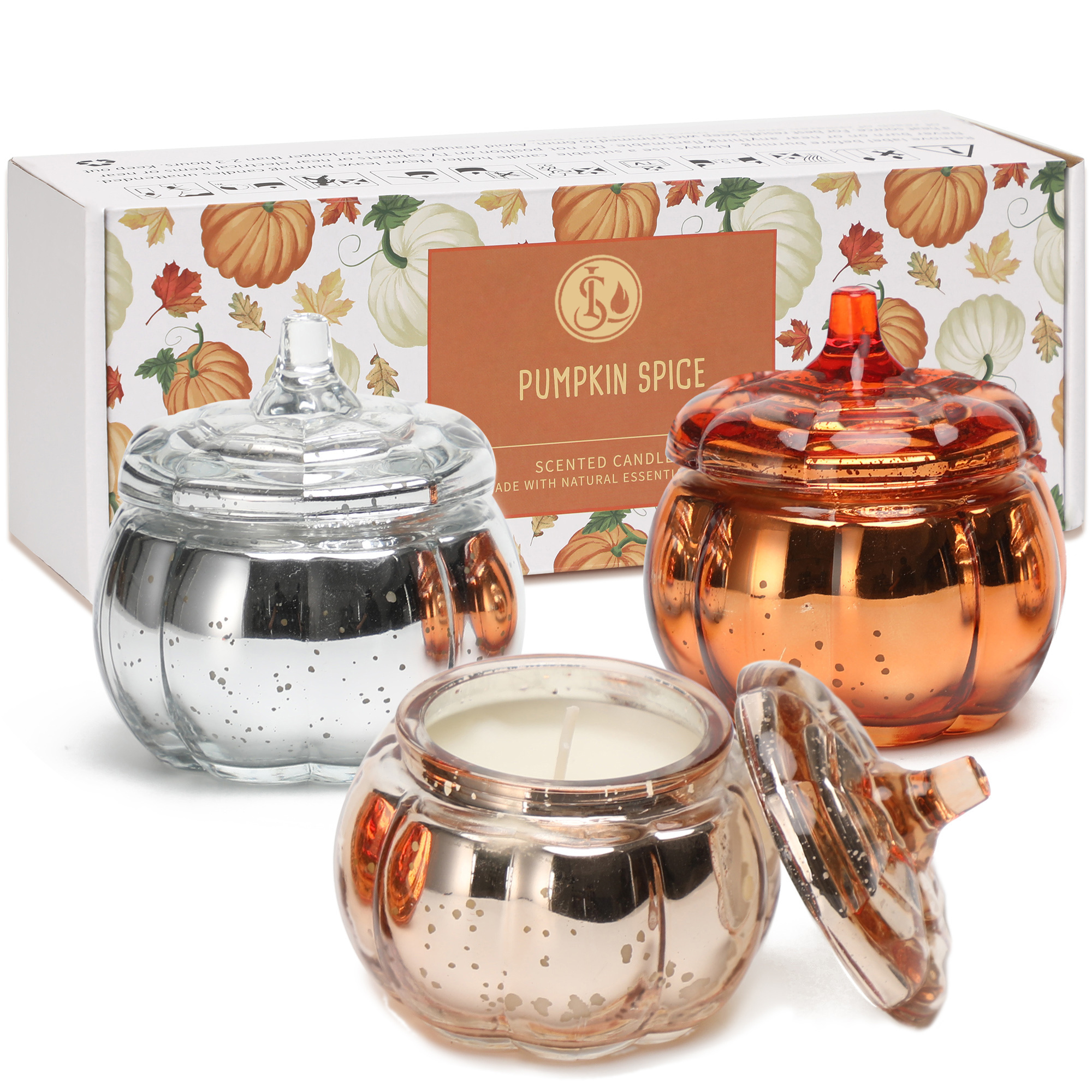 Pumpkin Shaped Candle Fall Autumn Farmhouse Decoration Halloween Candle Pumpkin Spice Scented Set of 3x4.5oz Christmas Candle