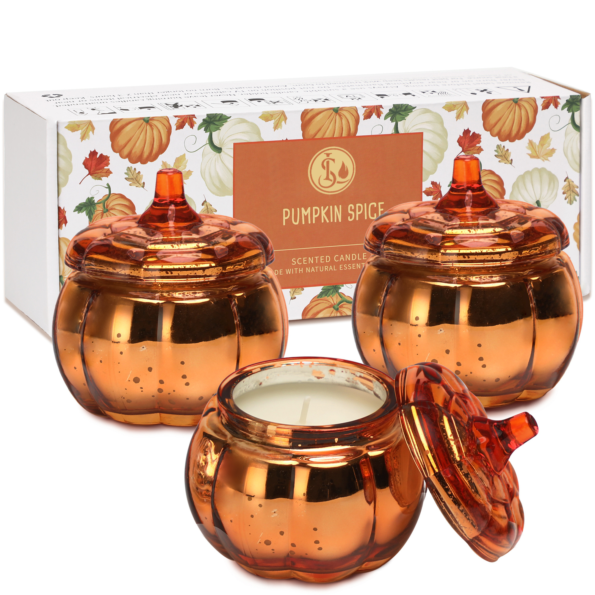 Pumpkin Shaped Candle Fall Autumn Farmhouse Decoration Halloween Candle Pumpkin Spice Scented Set of 3x4.5oz Christmas Candle