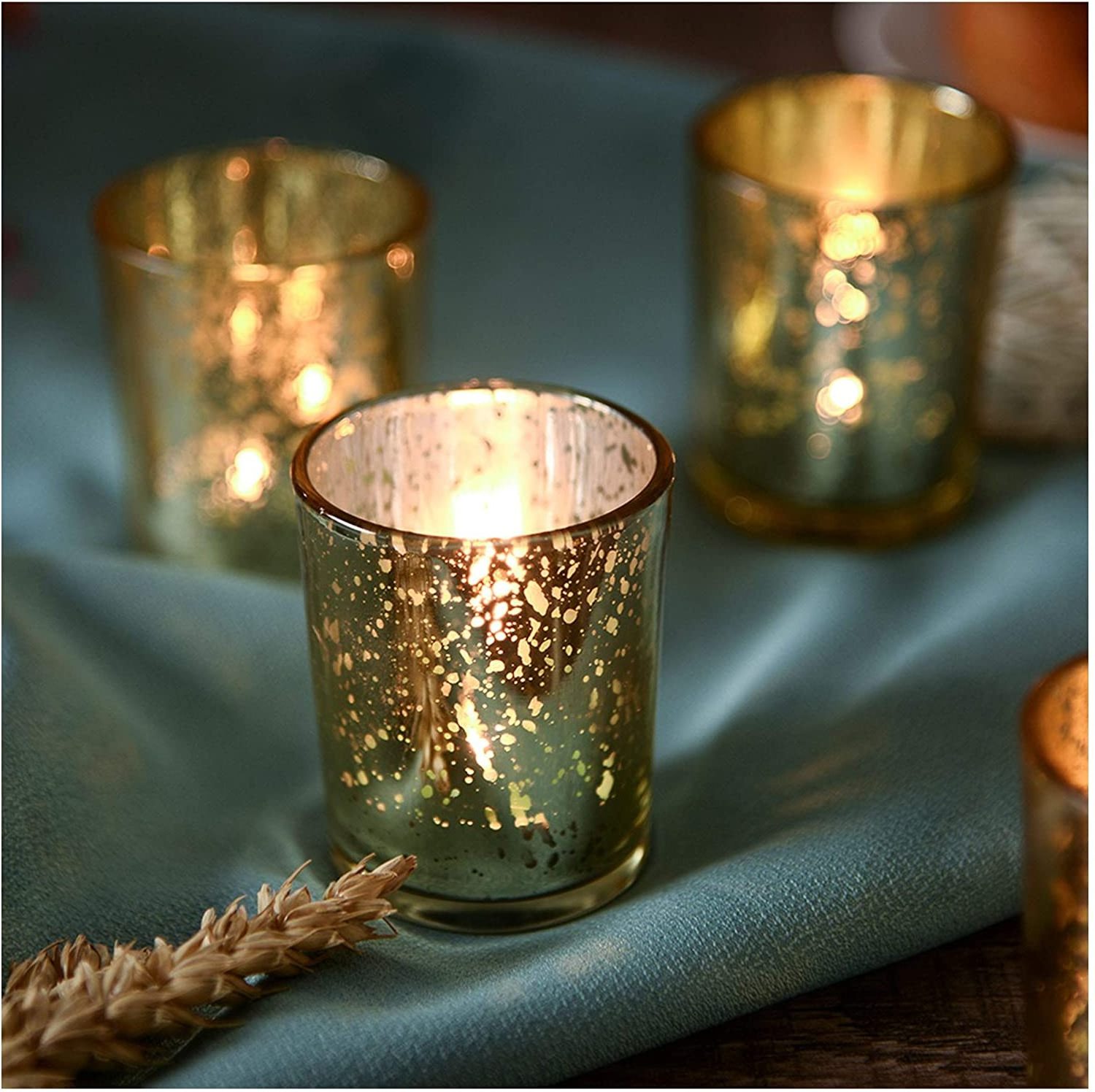 Wholesales Votive Glass Gold Candle Holder With Mercury