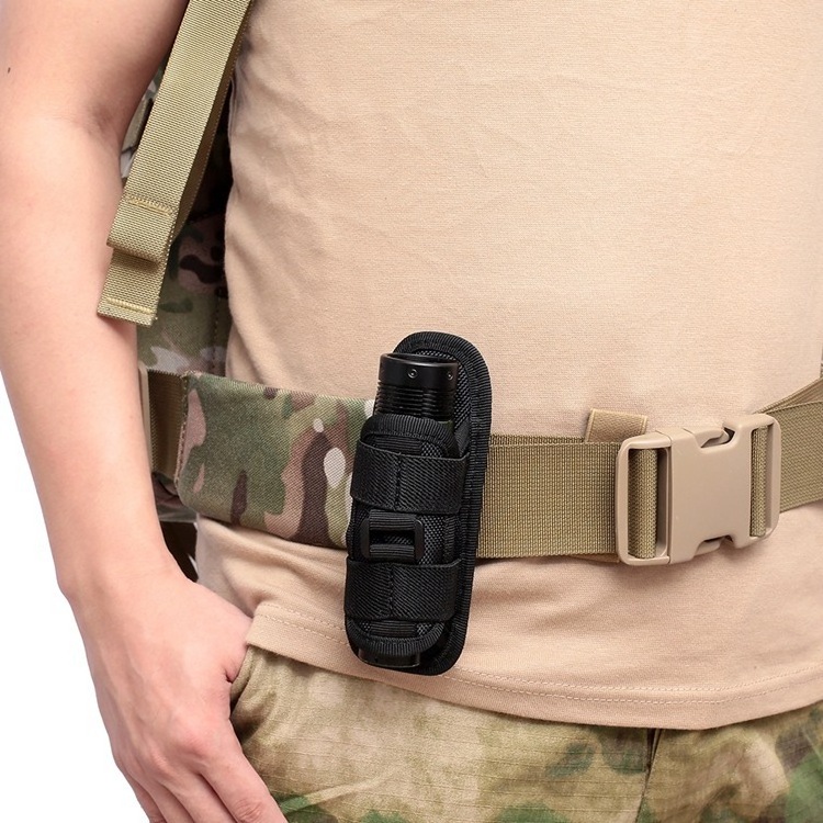 Tactical Flashlight Holster Duty Belt Pouch Stretchable Rotatable Clip 360 Degree Holder for Security Belt