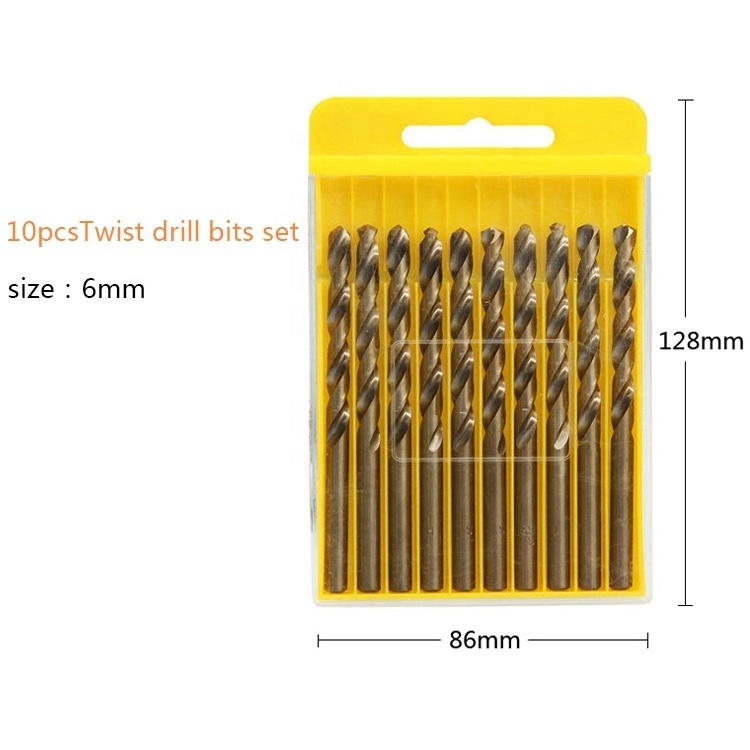 SUBORUI 10pcs Inch High Speed Steel Hss Jobber Length M35 5% Cobalt 6mm Twist Drill Bit Set