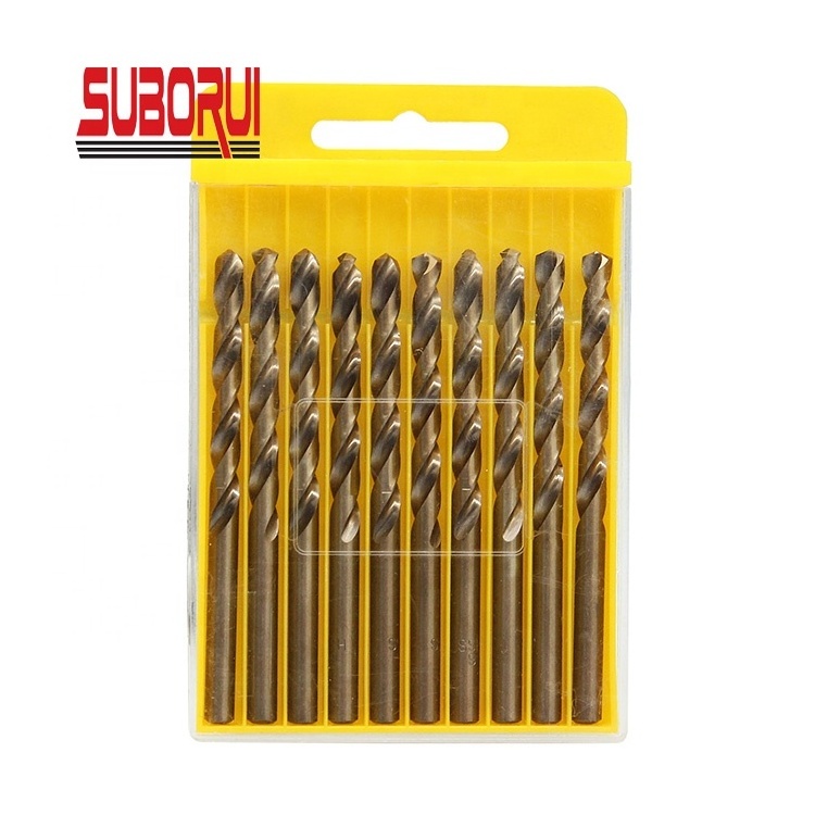 SUBORUI 10pcs Inch High Speed Steel Hss Jobber Length M35 5% Cobalt 6mm Twist Drill Bit Set