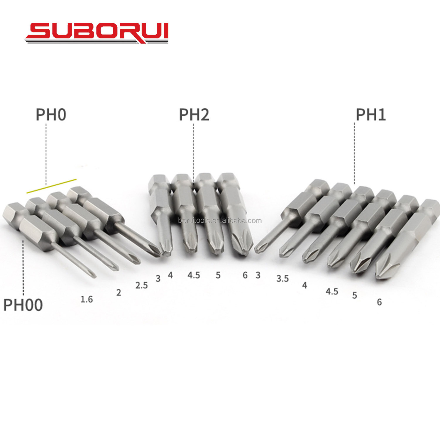 SUBORUI 50mm Length Cross S2 Short Magnetic Electric Screwdriver Bit Set Wind Batch Head Phillips Screw driver Bits