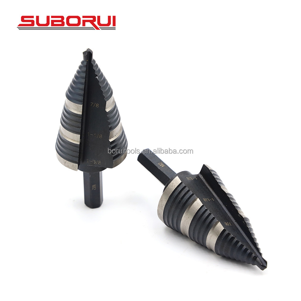 SUBORUI Inch Straight Grooved Double Fluted M2 High Speed Steel Hss Step Drill bits for Hole Drilling in Stainless Steel