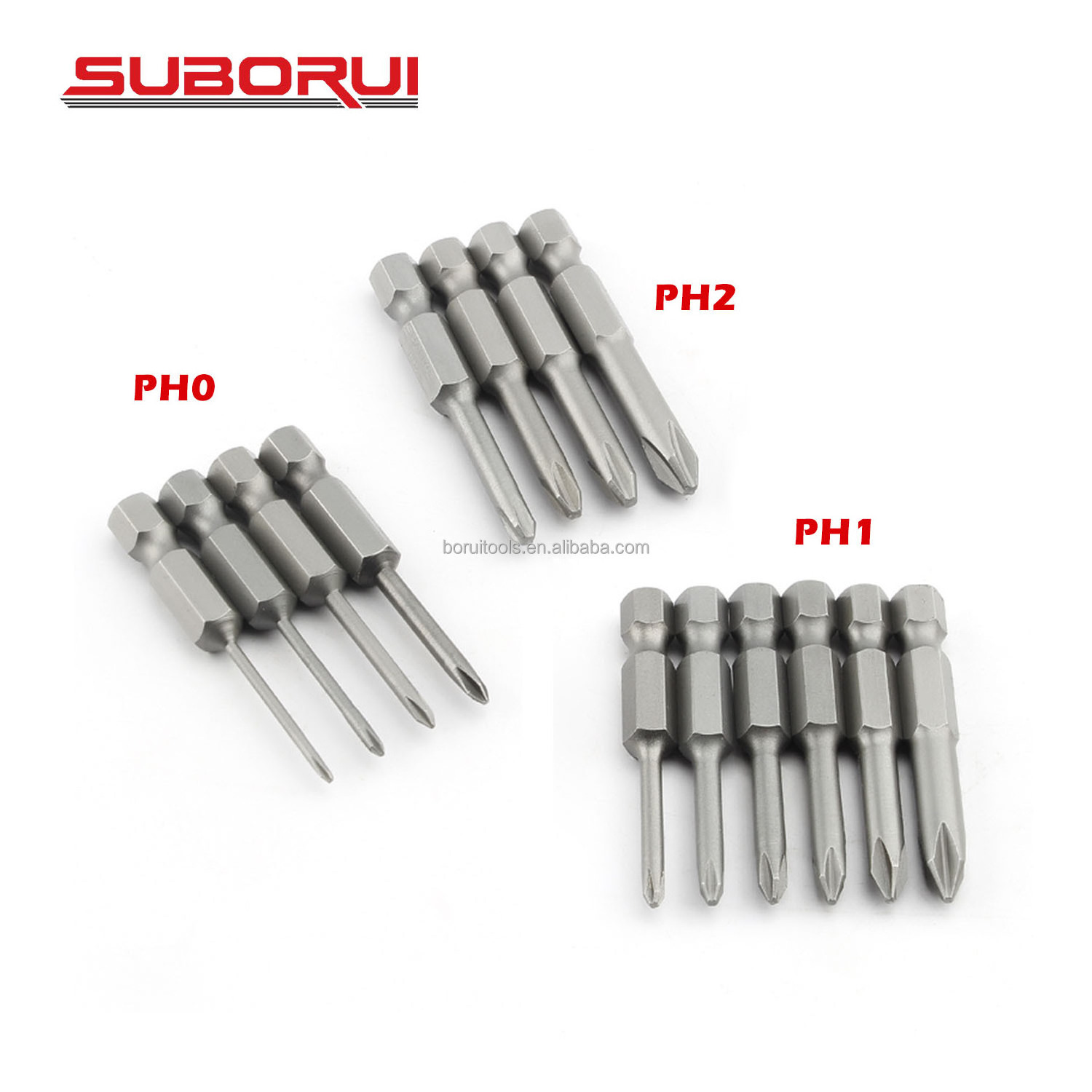 SUBORUI 50mm Length Cross S2 Short Magnetic Electric Screwdriver Bit Set Wind Batch Head Phillips Screw driver Bits