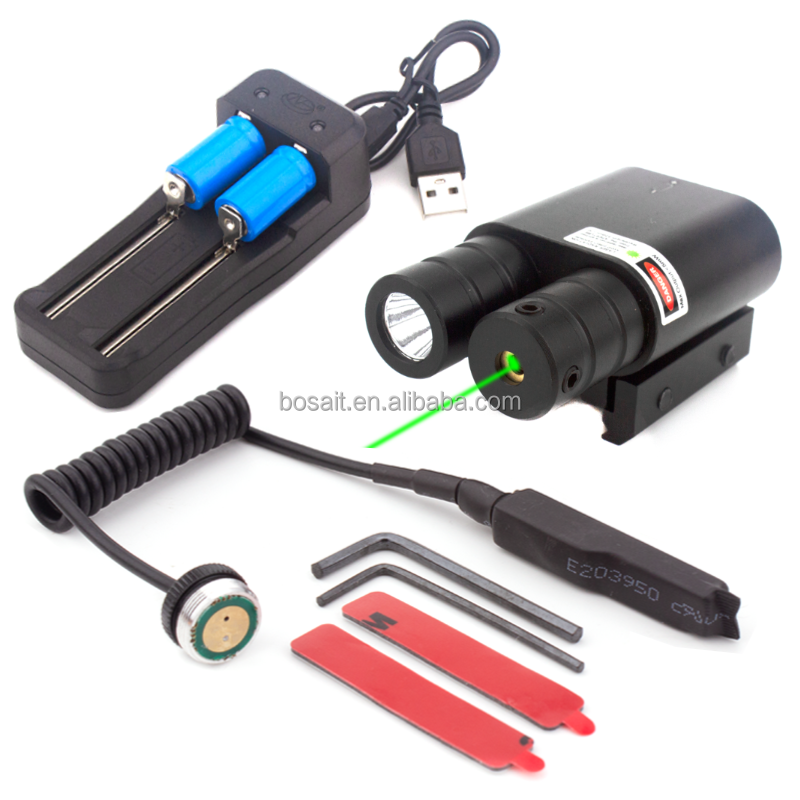 Tactical Flashlight with Green Laser Sight Laser Light Combo with Battery and Charger