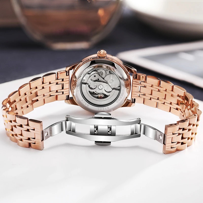 Difanni 6018 Lady Rose Gold Watch Stainless Steel Mechanical Wristwatch Luxury Auto Self-Wind Luminous Female Relogio For Women