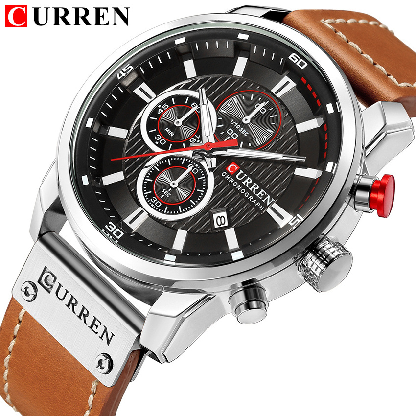 CURREN Men Watch 8291 Luxury Waterproof Chronograph Watches Men Wrist Fashion Leather Wristwatches Relogio Masculino