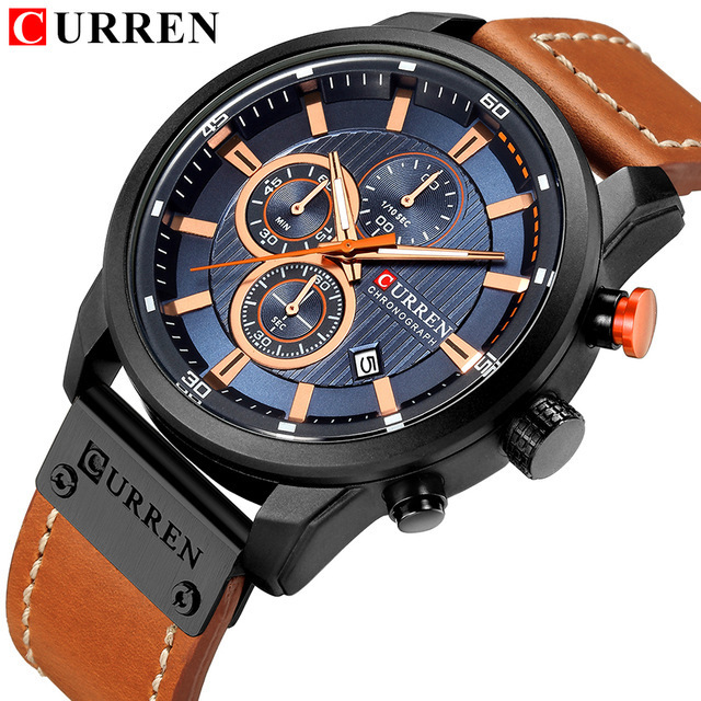 CURREN Men Watch 8291 Luxury Waterproof Chronograph Watches Men Wrist Fashion Leather Wristwatches Relogio Masculino