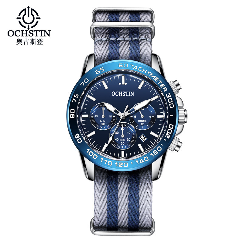 OCHSTIN 6117 Luxury Watch Men Brand Blue Woven Nylon Strap Sports Wristwatch Relogio Masculino Calendar  Watch