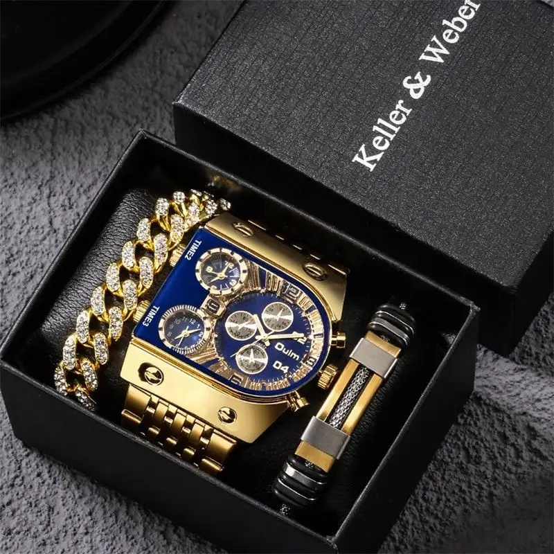 Oulm Luminous luxury Men Watch Fashion Gold Strap Steel Band Casual Quartz Style Watch for Men Clock Male Gentleman gift 9315