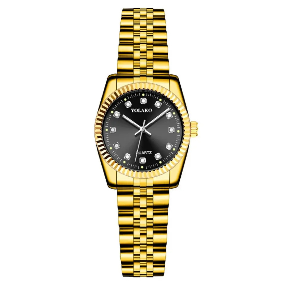 Golden Luxury Quartz Couple Watches Gold Bracelet Wrist Watches Full Steel Fashion Creative Female Male Clock Gift For Women Men