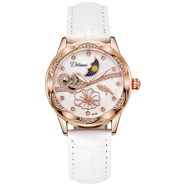 Difanni 6018 Lady Rose Gold Watch Stainless Steel Mechanical Wristwatch Luxury Auto Self-Wind Luminous Female Relogio For Women