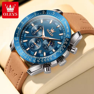 OLEVS Watch For Man 9957 Luxury Men Wristwatch Multi-function Large Dial Genuine Leather Strap Sport Watches For Men Luminous