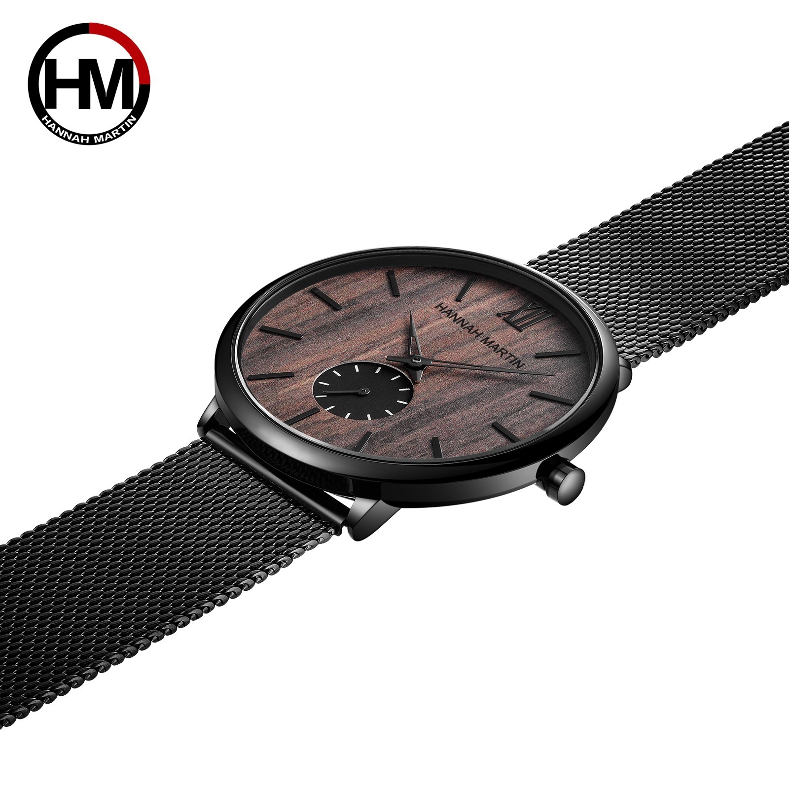 Hannah Martin 1002 Minimalist Male Stainless Steel Mesh Simple Quartz Watch Wood Grain Dial Watch For Men reloj hombre Relogio