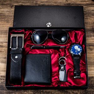 Luxury 6pcs/set Top Brand Men's Wristwatch Sunglasses Wallet Belt Keychain Watch Gift Set For Husband Couple Boyfriend Dad