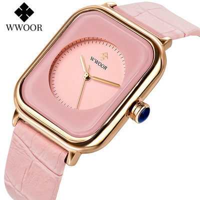 Fashion Women Watches 2021 WWOOR 8873 White Leather Minimalist Rectangle Ladies Quartz Dress Wristwatches