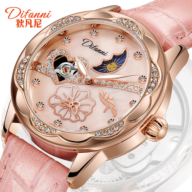 Difanni 6018 Lady Rose Gold Watch Stainless Steel Mechanical Wristwatch Luxury Auto Self-Wind Luminous Female Relogio For Women