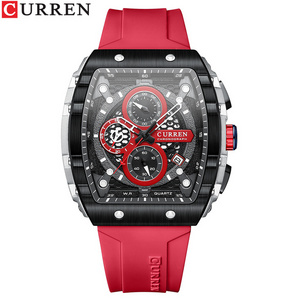 CURREN 8442 Fashion Sports Watches With Large Dial Unique Square Hollow Design Quartz Wristwatches with Chronograph Auto Date