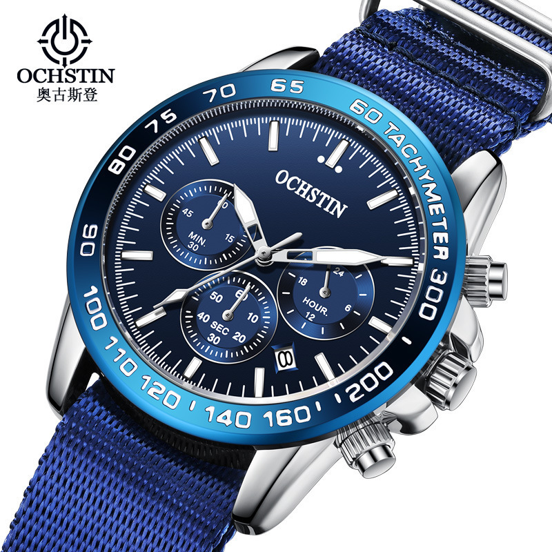 OCHSTIN 6117 Luxury Watch Men Brand Blue Woven Nylon Strap Sports Wristwatch Relogio Masculino Calendar  Watch