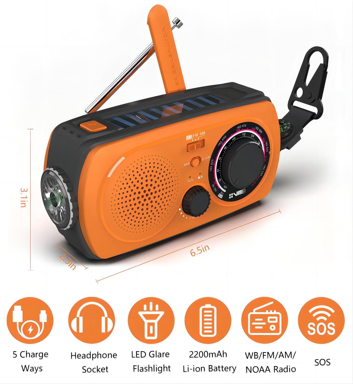 Emergency flashlight radio hand crank solar survival radio NOAA weather radio with highlight torch and power bank charging etc