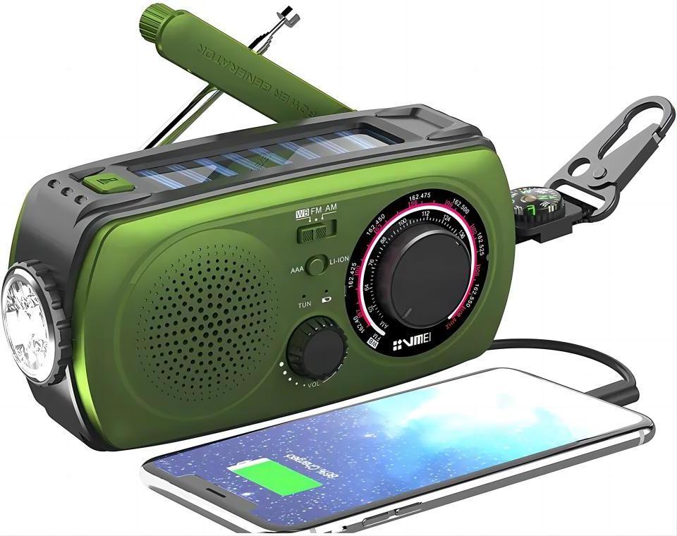 Emergency flashlight radio hand crank solar survival radio NOAA weather radio with highlight torch and power bank charging etc