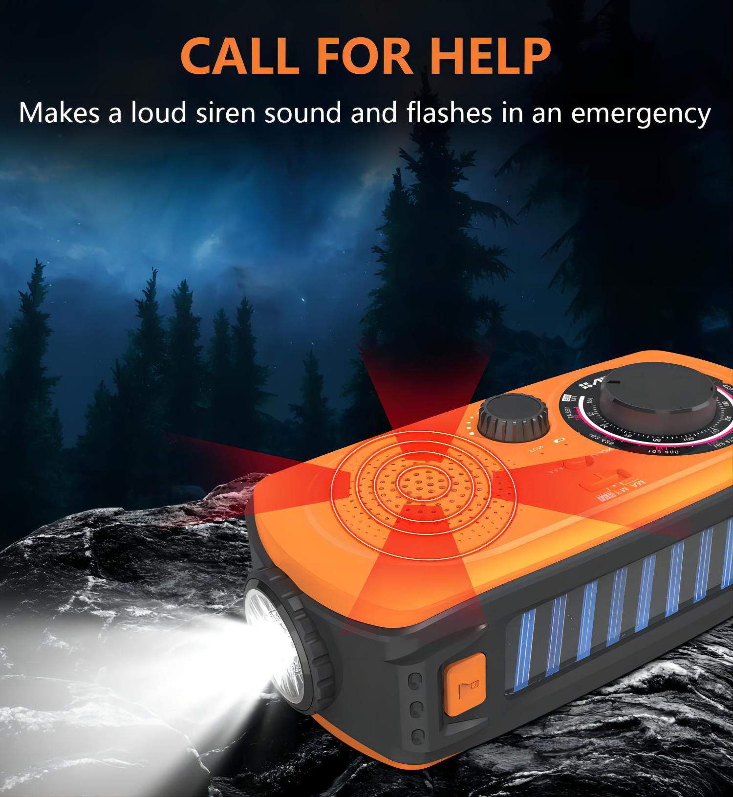 Emergency flashlight radio hand crank solar survival radio NOAA weather radio with highlight torch and power bank charging etc