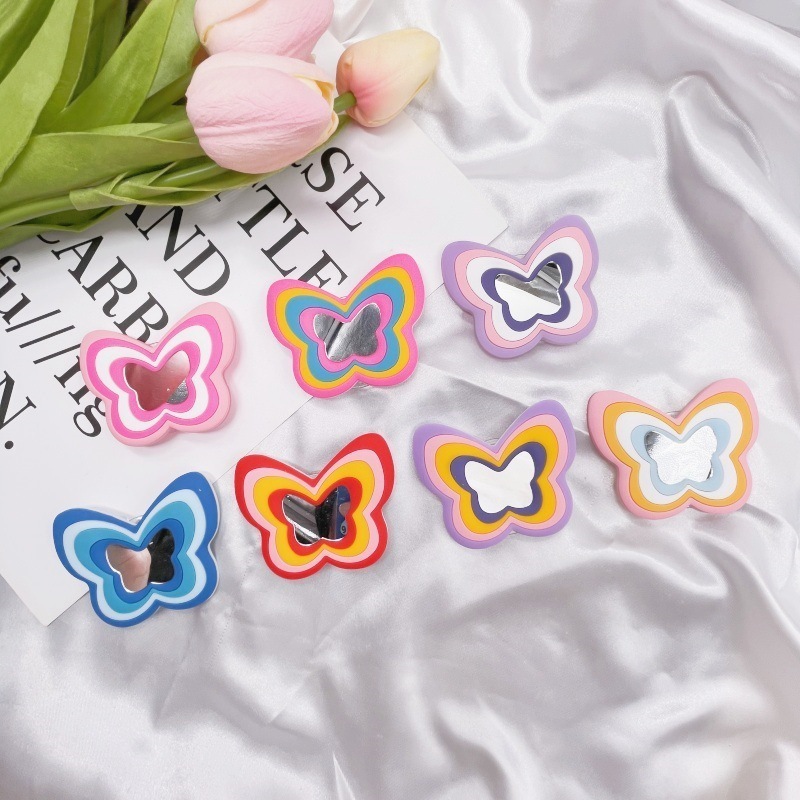 Universal Cute Butterfly Phone Sockets Holder Lazy Phone Mirror Cushion Desktop Portable Folding Telescopic Phone Grip Holder