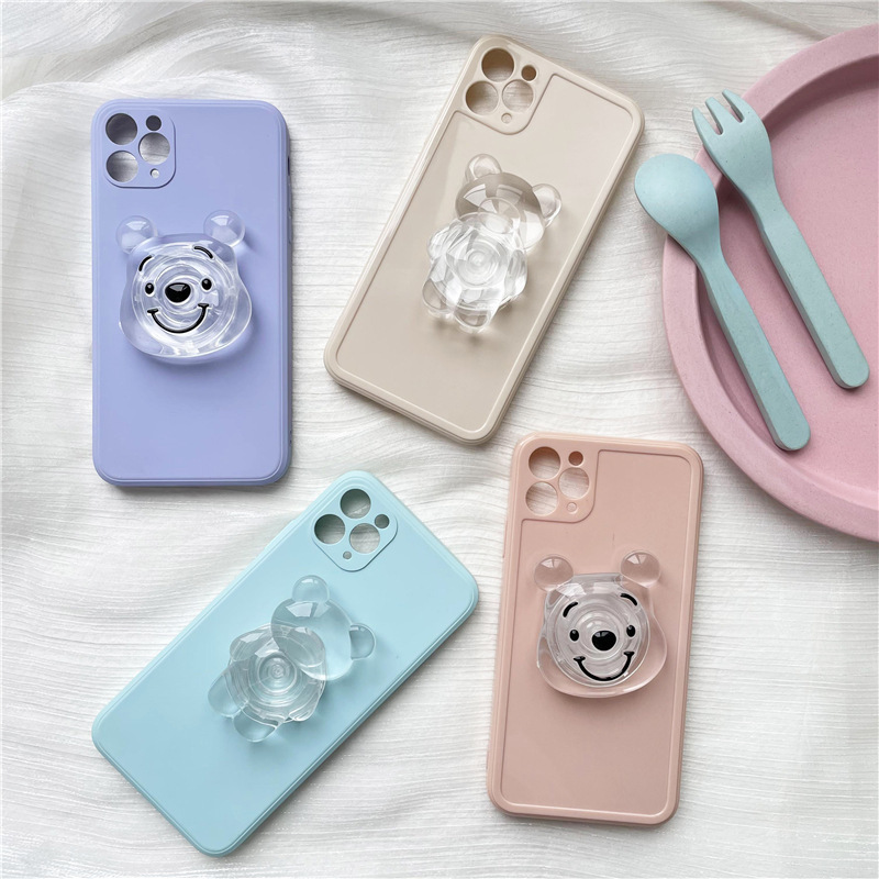 High Quality Cute Phone Socket 3D Crystal Clear Bear Mobile Phone Grip Holder for Phone 15 Pro Max Huawei