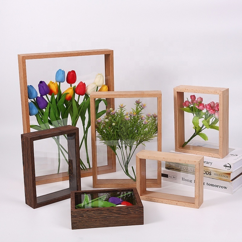 Wholesale Custom 3D Wood Picture Frame Wooden Medal Box Double Glass Acrylic Deep Shadow Box Frame