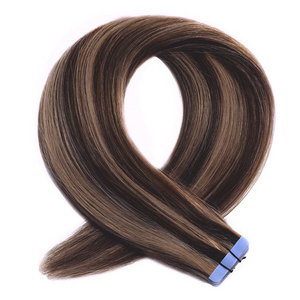 Wholesale 100% Virgin Raw Rel Human Hair 20" 26 Invisible Tape Ins Balayage Virgin Pu Glue Tape In Hair Extensions