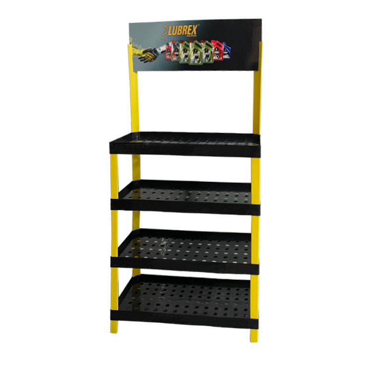 Custom Logo Lubricating Oil Display Rack Beverage Floor Shelves POP Plastic Display Stand