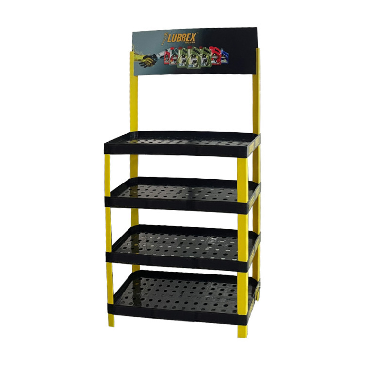 Custom Logo Lubricating Oil Display Rack Beverage Floor Shelves POP Plastic Display Stand