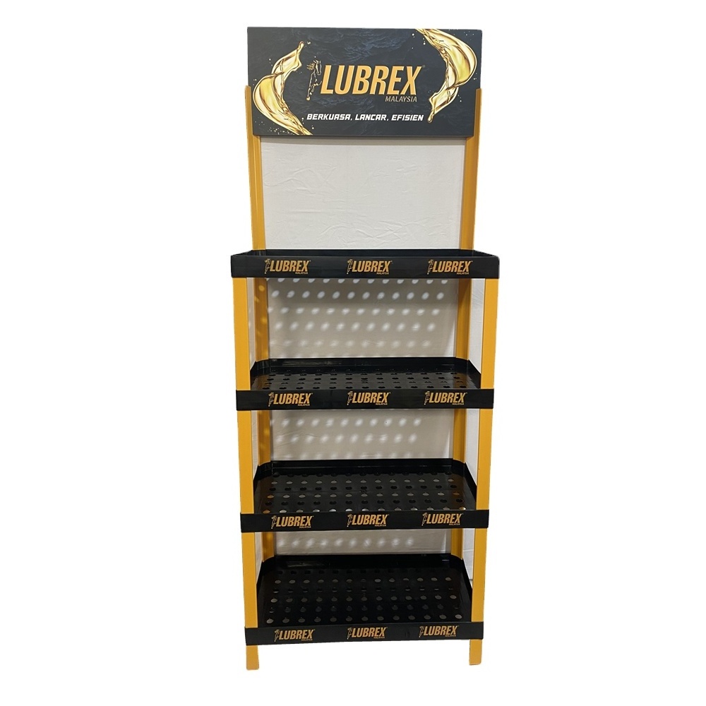 Custom Logo Lubricating Oil Display Rack Beverage Floor Shelves POP Plastic Display Stand