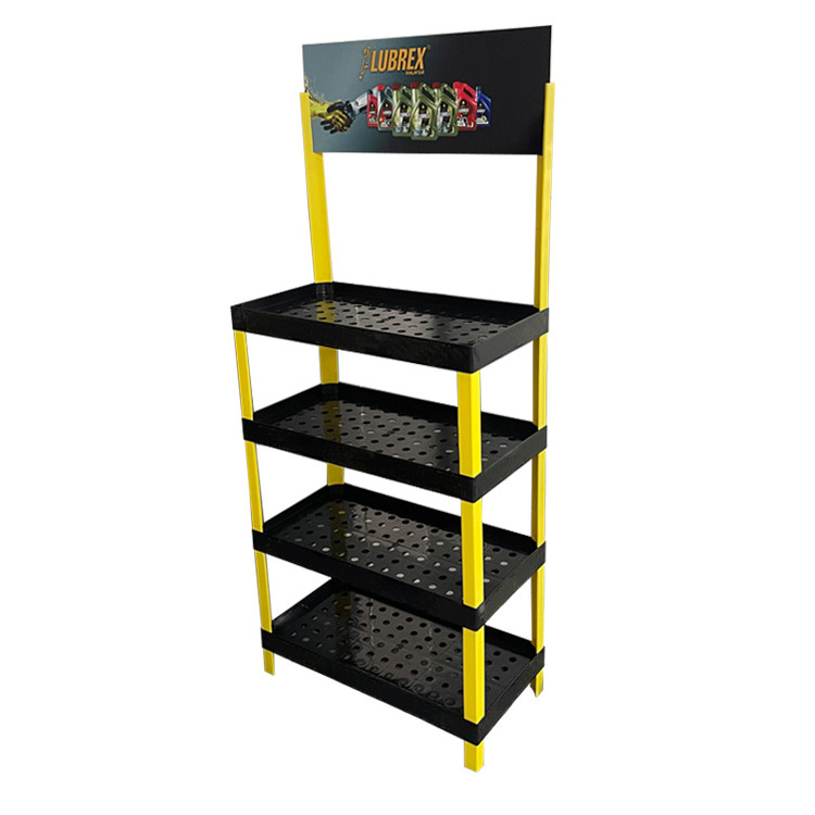 Custom Logo Lubricating Oil Display Rack Beverage Floor Shelves POP Plastic Display Stand