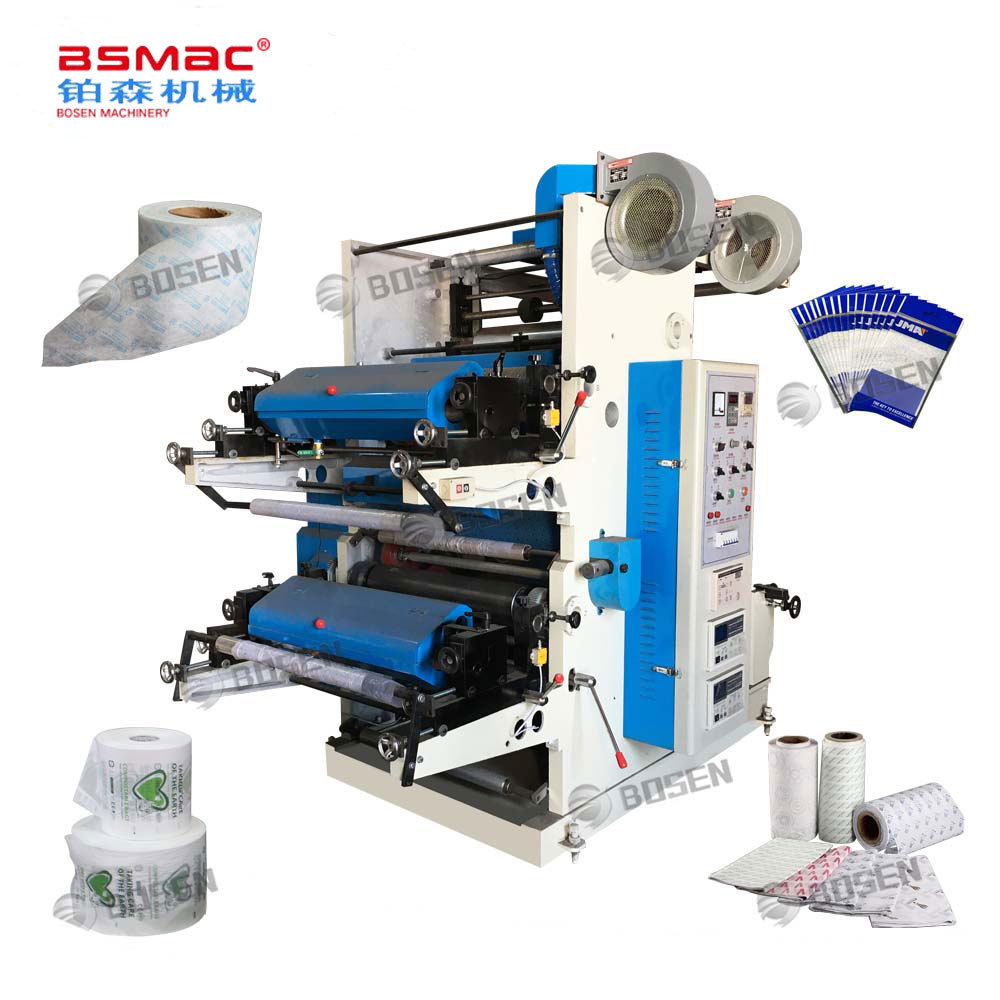 Low Price Pe Pp Opp Bopp Pvc Flexo Printing Machine Double Winders Two Rollers T Shirt Bag Flexo Printing Machine