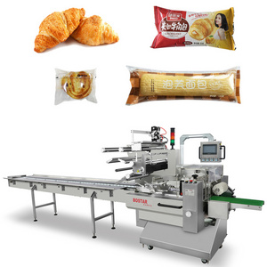 Automatic Flow Bakery Food Commercial Bread Packaging Machine for Croissant with Nitrogen