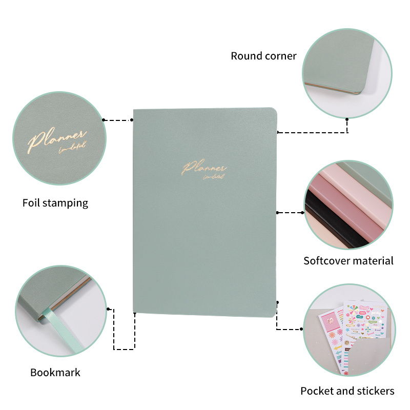 Undated Planner Planner Custom Printing  A5 PU Leather Life Journal Notebook Printed Diary Free Sample