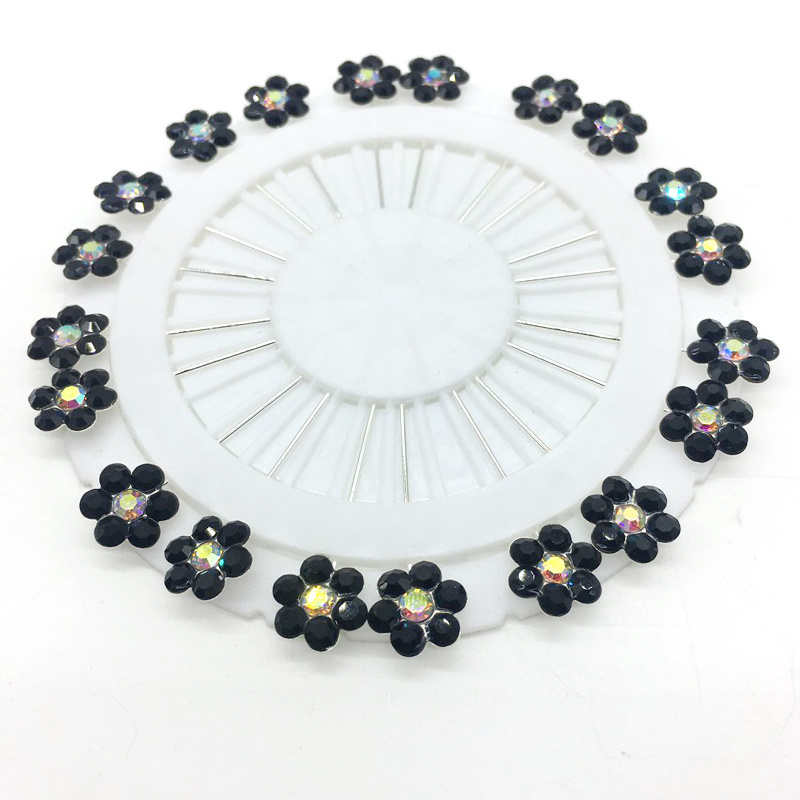 Black White Hijab Pins 20PCS Flower Rhinestone Muslim Hijab Brooches For Women Safety Abaya Pin