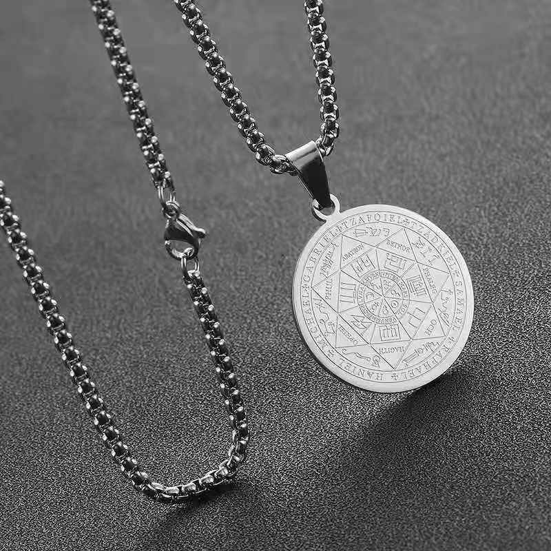 European and American popular titanium steel Solomon magic amulet pendant fashion stainless steel seven angel guardian necklace