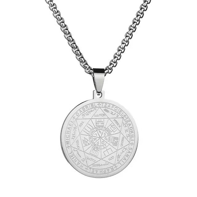 European and American popular titanium steel Solomon magic amulet pendant fashion stainless steel seven angel guardian necklace