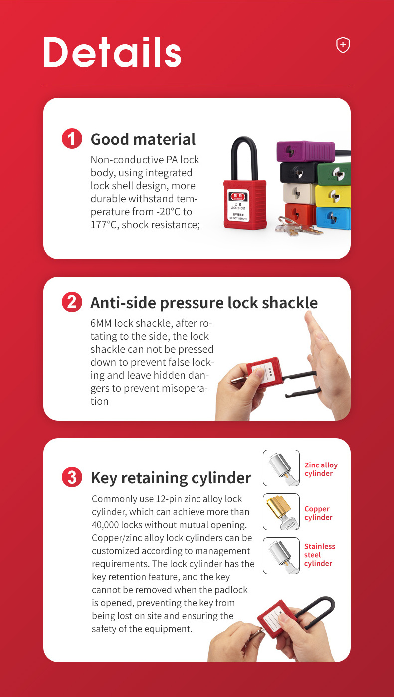 38mm Shackle Loto insulated safety padlock with Master key for Industrial lockout-tagout Custom laser coding and label