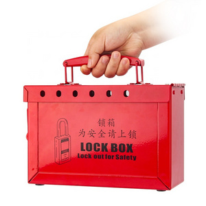 Red Portable Steel  Group Lockout Box  hold up to 12  padlocks for Locks and key management