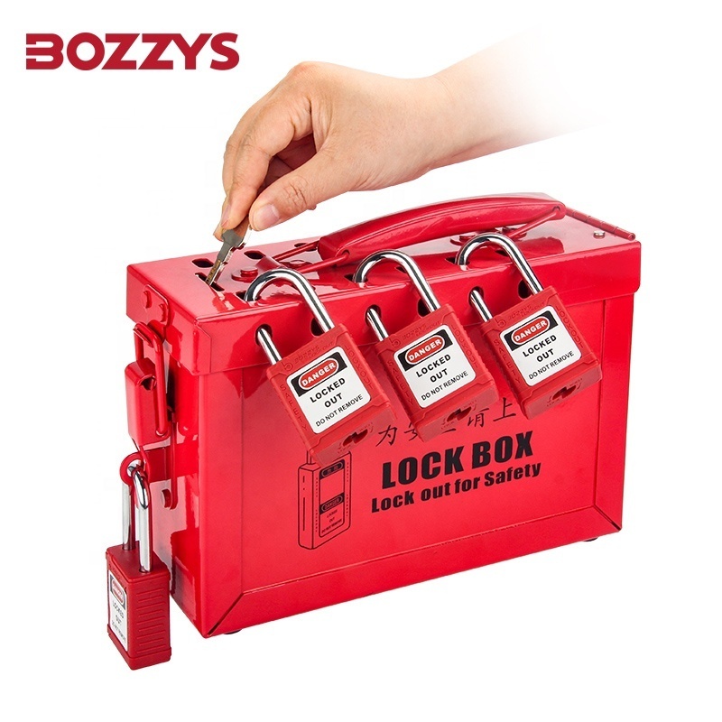 Red Portable Steel  Group Lockout Box  hold up to 12  padlocks for Locks and key management