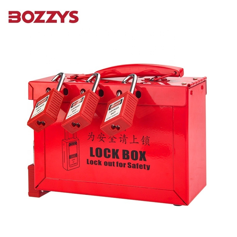 Red Portable Steel  Group Lockout Box  hold up to 12  padlocks for Locks and key management