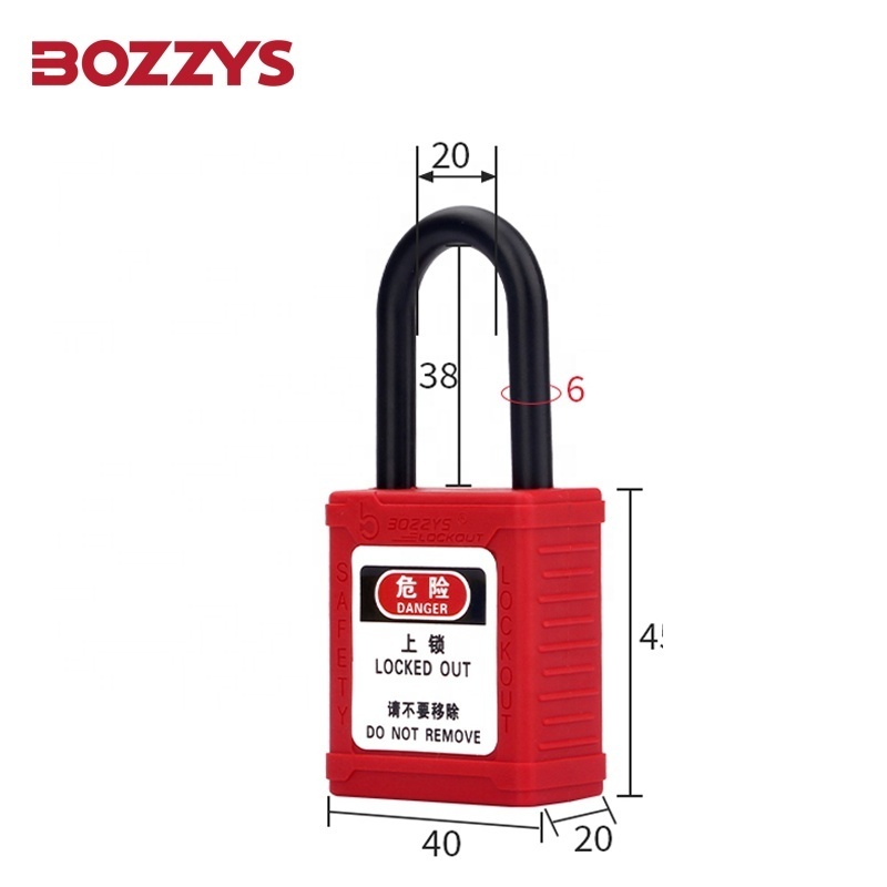 Industrial insulated safety padlock with 6*38MM nylon shackle and key retaining function for Industrial lockout-tagout